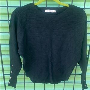 Black Long Sleeve Sweater with Button Detail